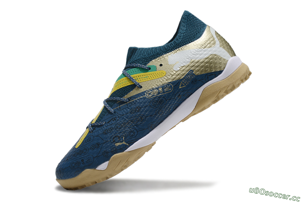 Men's Puma x Neymar Future 7 Ultimate bna TF Artificial Turf Low-Tops Football Shoes - Blue/Yellow/Green 5