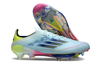 Men's Adidas F50+ Lightstrike Elite FG Firm Ground Low-Tops Football Boots - Blue/Yellow/Pink
