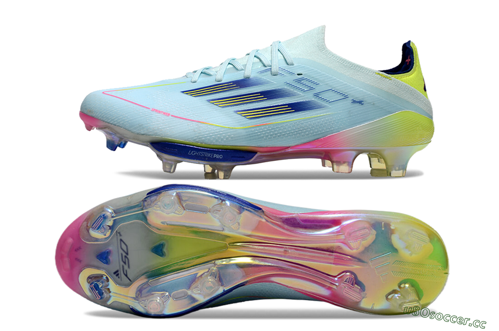 Men's Adidas F50+ Lightstrike Elite FG Firm Ground Low-Tops Football Boots - Blue/Yellow/Pink 1