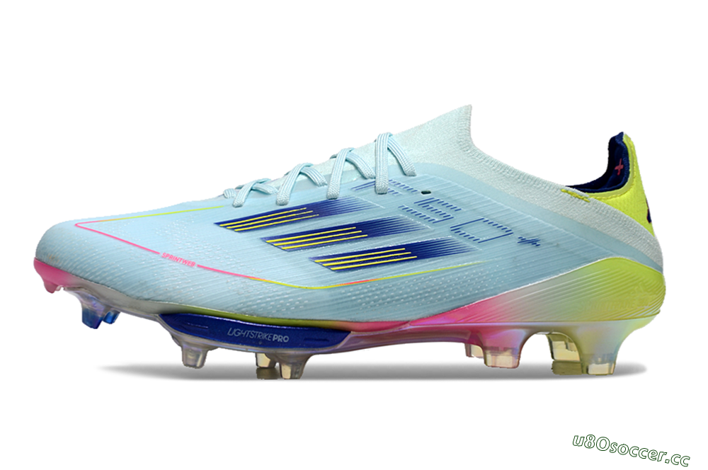 Men's Adidas F50+ Lightstrike Elite FG Firm Ground Low-Tops Football Boots - Blue/Yellow/Pink 0
