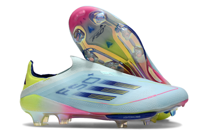 Men's Adidas F50+ Lightstrike Elite Laceless FG Firm Ground Low-Tops Football Boots - Blue/Yellow/Pink
