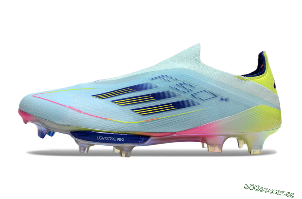 Men's Adidas F50+ Lightstrike Elite Laceless FG Firm Ground Low-Tops Football Boots - Blue/Yellow/Pink 0