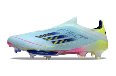 Men's Adidas F50+ Lightstrike Elite Laceless FG Firm Ground Low-Tops Football Boots - Blue/Yellow/Pink