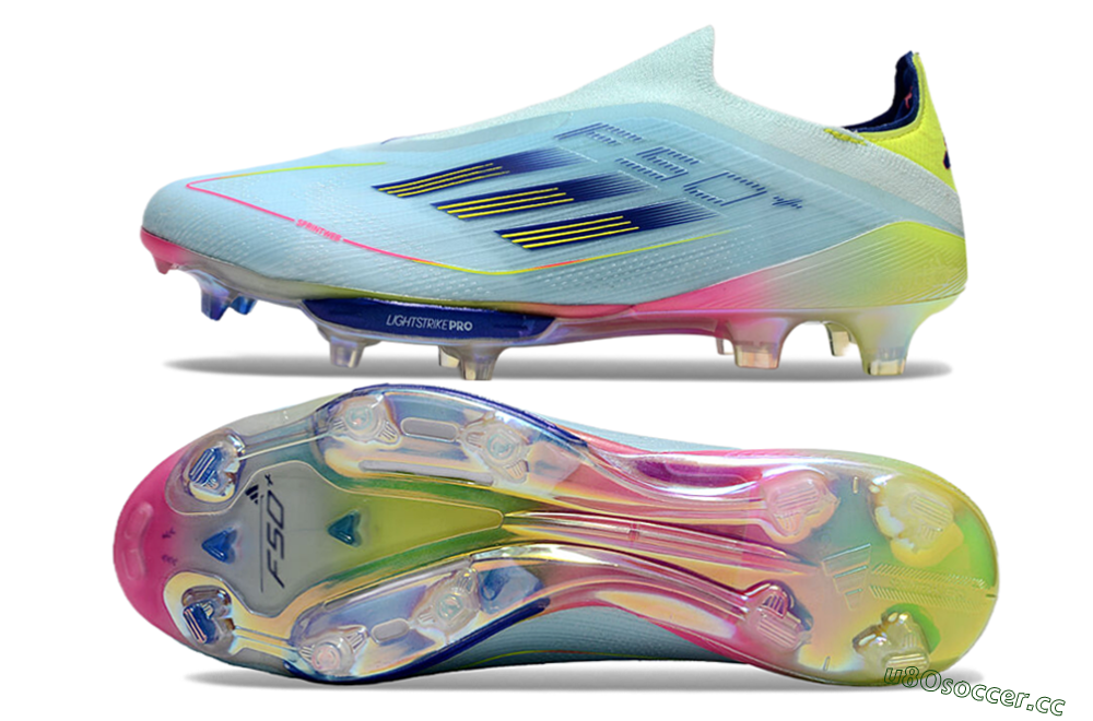 Men's Adidas F50+ Lightstrike Elite Laceless FG Firm Ground Low-Tops Football Boots - Blue/Yellow/Pink 1