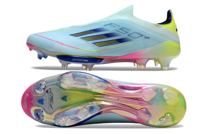 Men's Adidas F50+ Lightstrike Elite Laceless FG Firm Ground Low-Tops Football Boots - Blue/Yellow/Pink