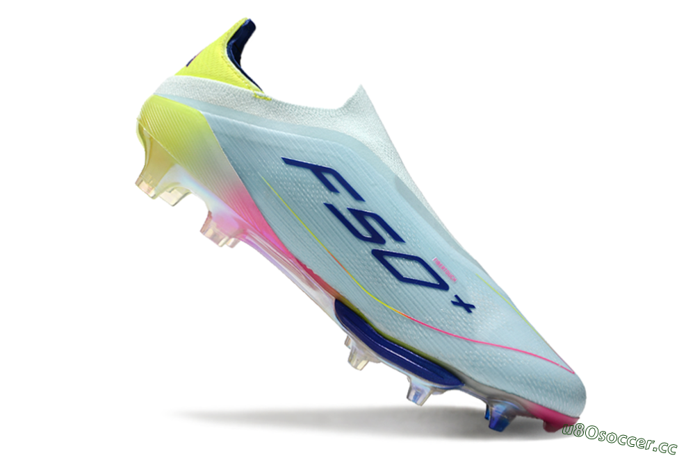 Men's Adidas F50+ Lightstrike Elite Laceless FG Firm Ground Low-Tops Football Boots - Blue/Yellow/Pink 4