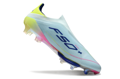 Men's Adidas F50+ Lightstrike Elite Laceless FG Firm Ground Low-Tops Football Boots - Blue/Yellow/Pink