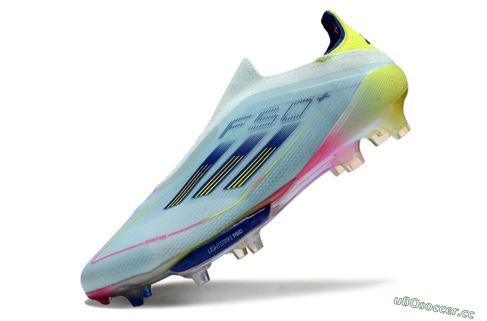 Men's Adidas F50+ Lightstrike Elite Laceless FG Firm Ground Low-Tops Football Boots - Blue/Yellow/Pink 5