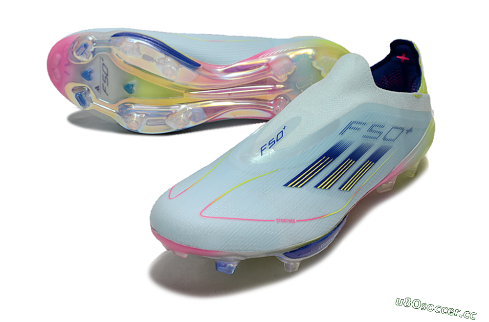 Men's Adidas F50+ Lightstrike Elite Laceless FG Firm Ground Low-Tops Football Boots - Blue/Yellow/Pink 3
