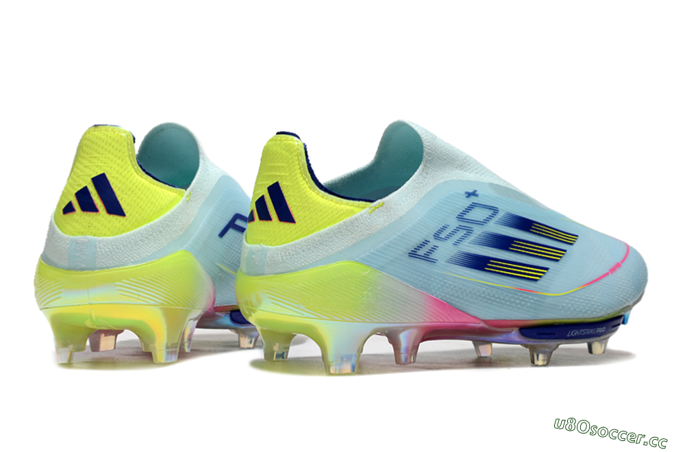 Men's Adidas F50+ Lightstrike Elite Laceless FG Firm Ground Low-Tops Football Boots - Blue/Yellow/Pink 6