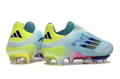 Men's Adidas F50+ Lightstrike Elite Laceless FG Firm Ground Low-Tops Football Boots - Blue/Yellow/Pink