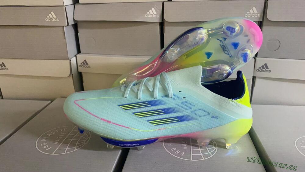 Men's Adidas F50+ Lightstrike Elite FG Firm Ground Low-Tops Football Boots - Blue/Yellow/Pink