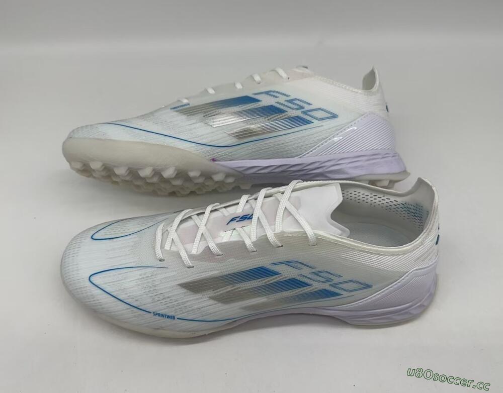 Men's Adidas F50 Pro TF Artificial Turf Low-Tops Football Shoes - White/Blue