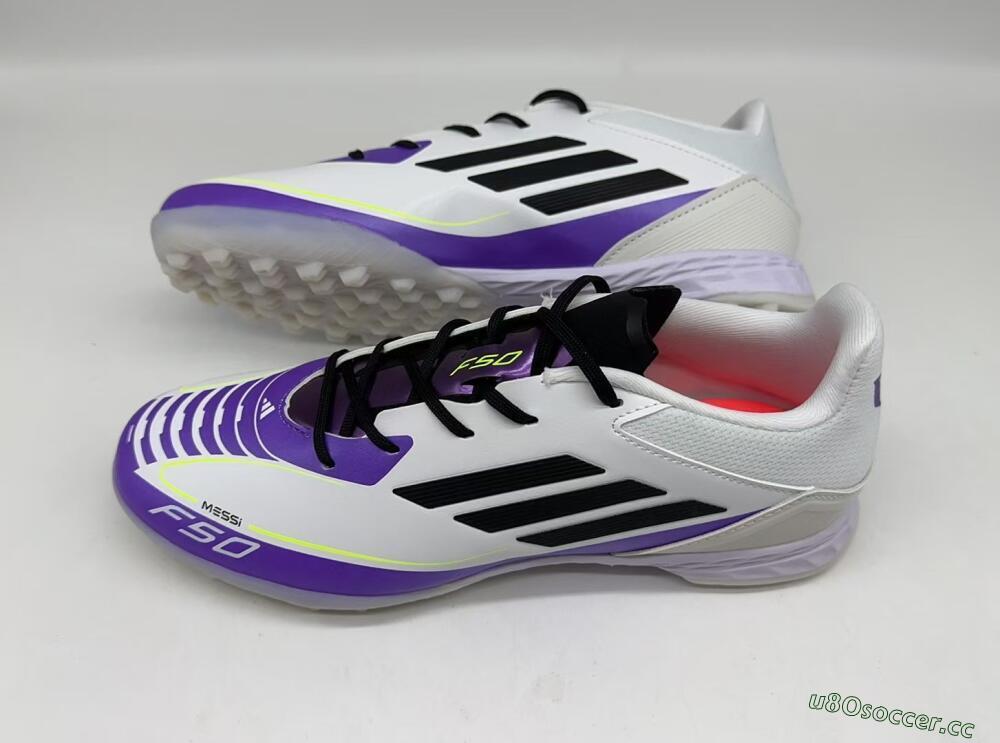 Men's Adidas x Messi F50 Pro TF Artificial Turf Low-Tops Football Shoes - White/Purple/Black