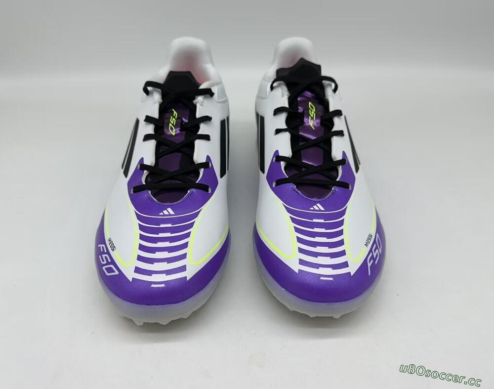 Men's Adidas x Messi F50 Pro TF Artificial Turf Low-Tops Football Shoes - White/Purple/Black