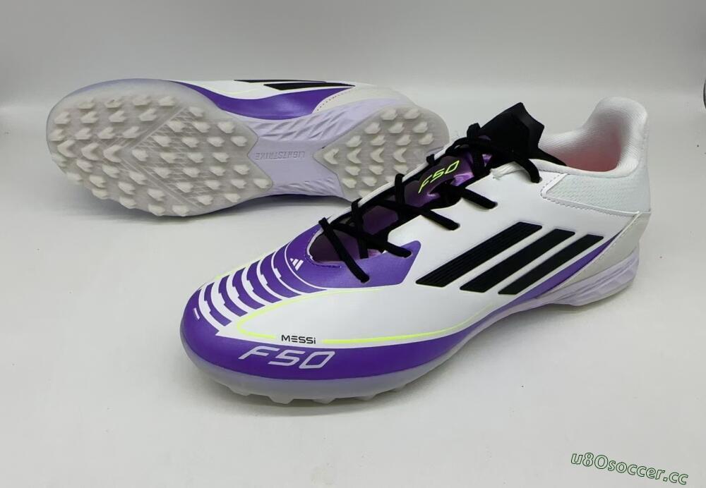 Men's Adidas x Messi F50 Pro TF Artificial Turf Low-Tops Football Shoes - White/Purple/Black