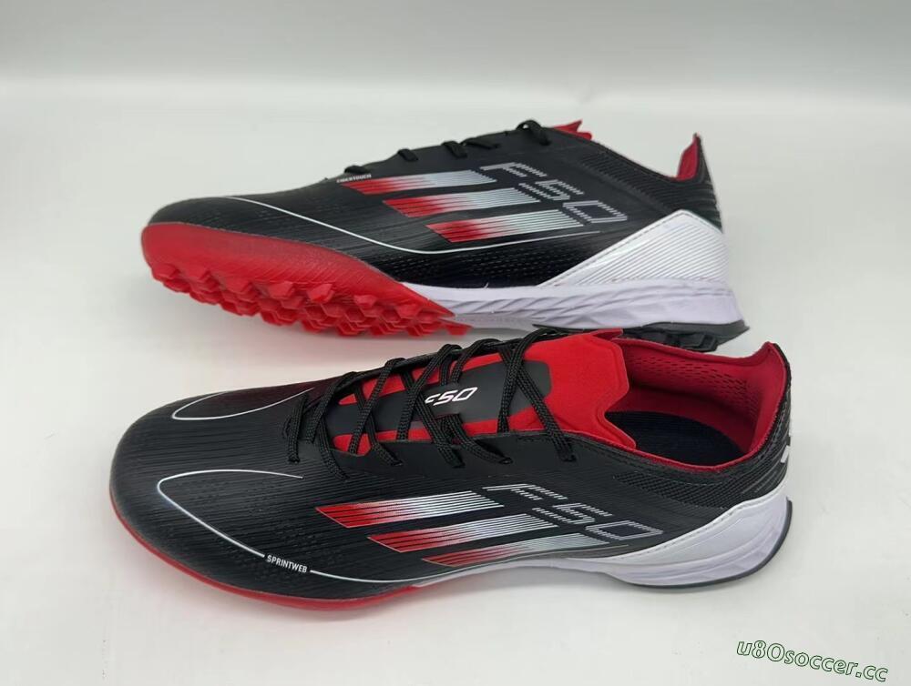 Men's Adidas F50 Pro TF Artificial Turf Low-Tops Football Shoes - Black/Red/White