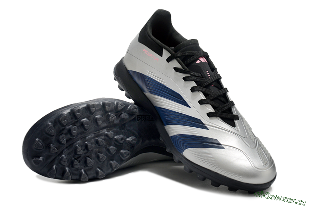Men's Adidas Predator 24 Elite TF Artificial Turf Low-Tops Football Shoes - Silver/Blue/Pink 3