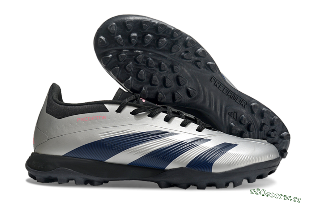 Men's Adidas Predator 24 Elite TF Artificial Turf Low-Tops Football Shoes - Silver/Blue/Pink 2