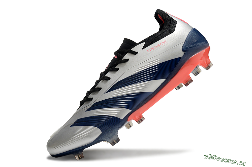 Men's Adidas Predator 24 Elite FG Firm Ground Low-Tops Football Boots - Silver/Blue/Red 5