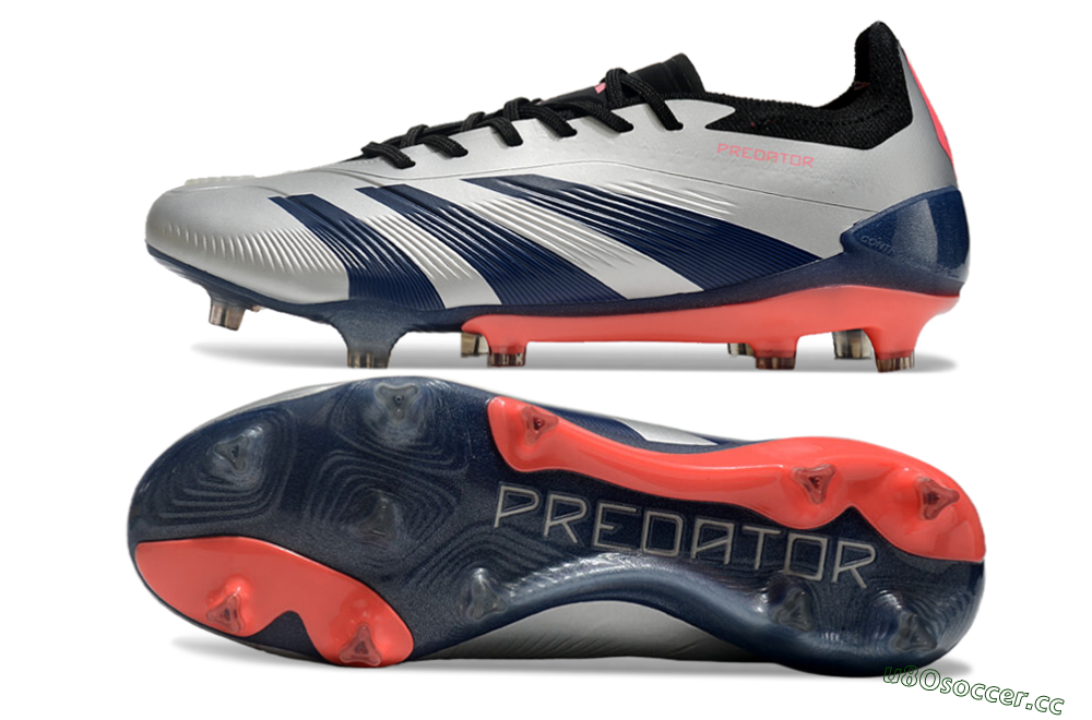 Men's Adidas Predator 24 Elite FG Firm Ground Low-Tops Football Boots - Silver/Blue/Red 1