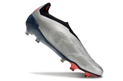 Men's Adidas Predator 24 Elite laceless FG Firm Ground Low-Tops Football Boots - Silver/Blue/Red
