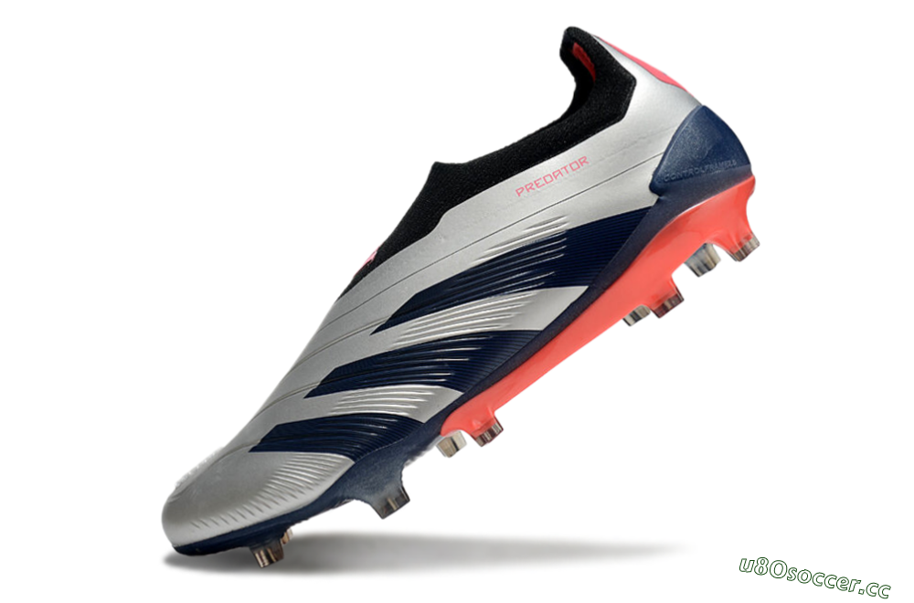 Men's Adidas Predator 24 Elite laceless FG Firm Ground Low-Tops Football Boots - Silver/Blue/Red 5
