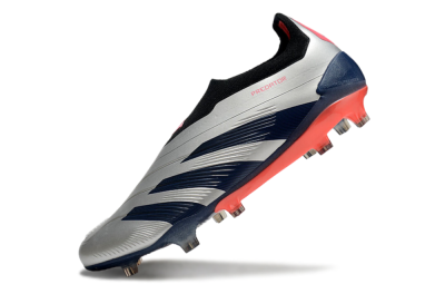 Men's Adidas Predator 24 Elite laceless FG Firm Ground Low-Tops Football Boots - Silver/Blue/Red
