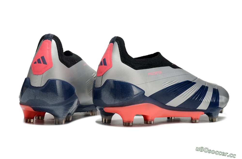 Men's Adidas Predator 24 Elite laceless FG Firm Ground Low-Tops Football Boots - Silver/Blue/Red 6