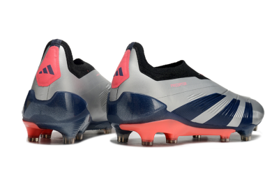 Men's Adidas Predator 24 Elite laceless FG Firm Ground Low-Tops Football Boots - Silver/Blue/Red