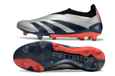 Men's Adidas Predator 24 Elite laceless FG Firm Ground Low-Tops Football Boots - Silver/Blue/Red