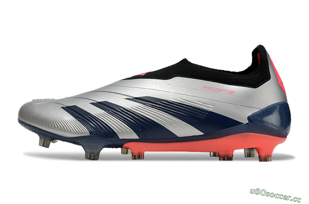Men's Adidas Predator 24 Elite laceless FG Firm Ground Low-Tops Football Boots - Silver/Blue/Red 0