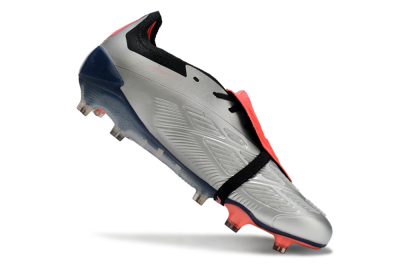 Men's Adidas Predator Elite Foldover Tongue FG Firm Ground Low-Tops Football Boots - Silver/Blue/Red