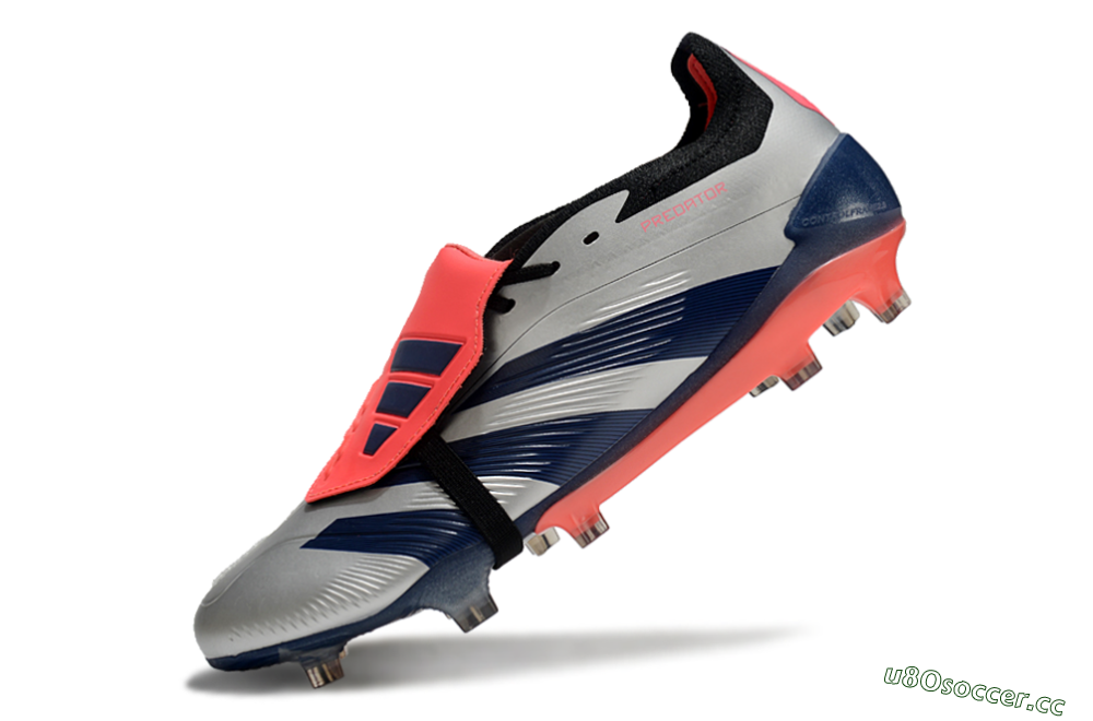Men's Adidas Predator Elite Foldover Tongue FG Firm Ground Low-Tops Football Boots - Silver/Blue/Red 5