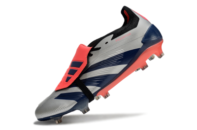 Men's Adidas Predator Elite Foldover Tongue FG Firm Ground Low-Tops Football Boots - Silver/Blue/Red