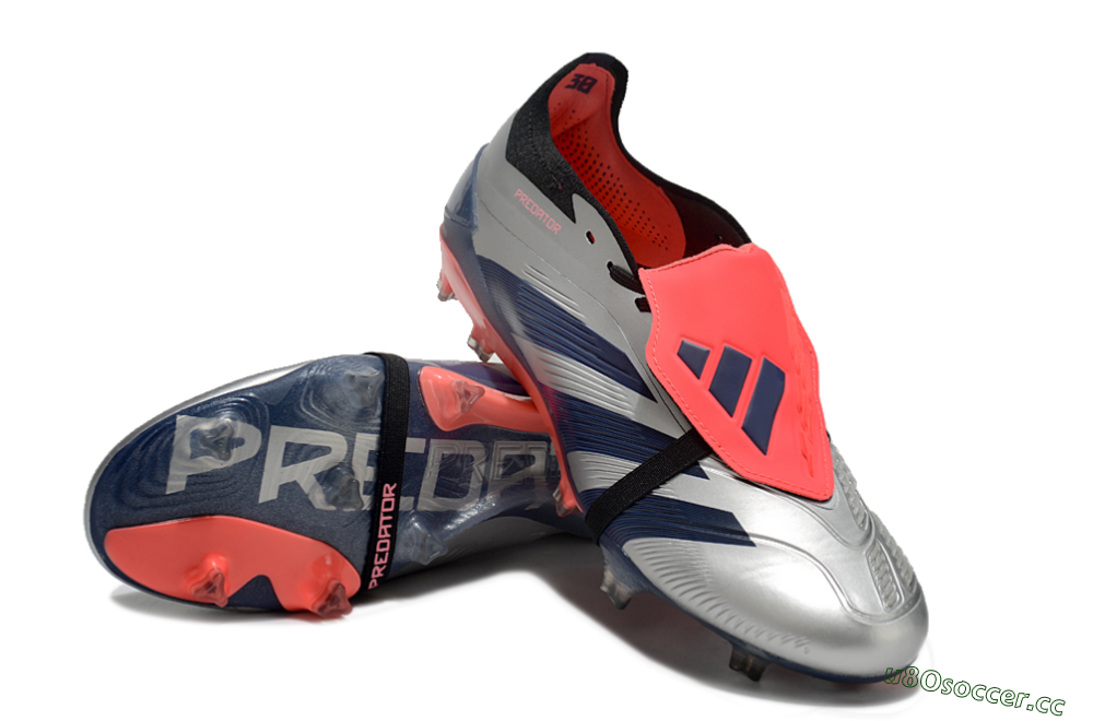 Men's Adidas Predator Elite Foldover Tongue FG Firm Ground Low-Tops Football Boots - Silver/Blue/Red 3