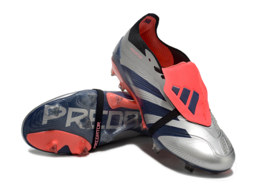 Men's Adidas Predator Elite Foldover Tongue FG Firm Ground Low-Tops Football Boots - Silver/Blue/Red