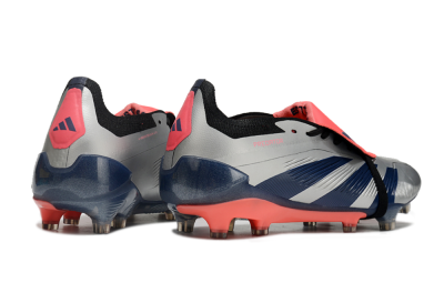 Men's Adidas Predator Elite Foldover Tongue FG Firm Ground Low-Tops Football Boots - Silver/Blue/Red