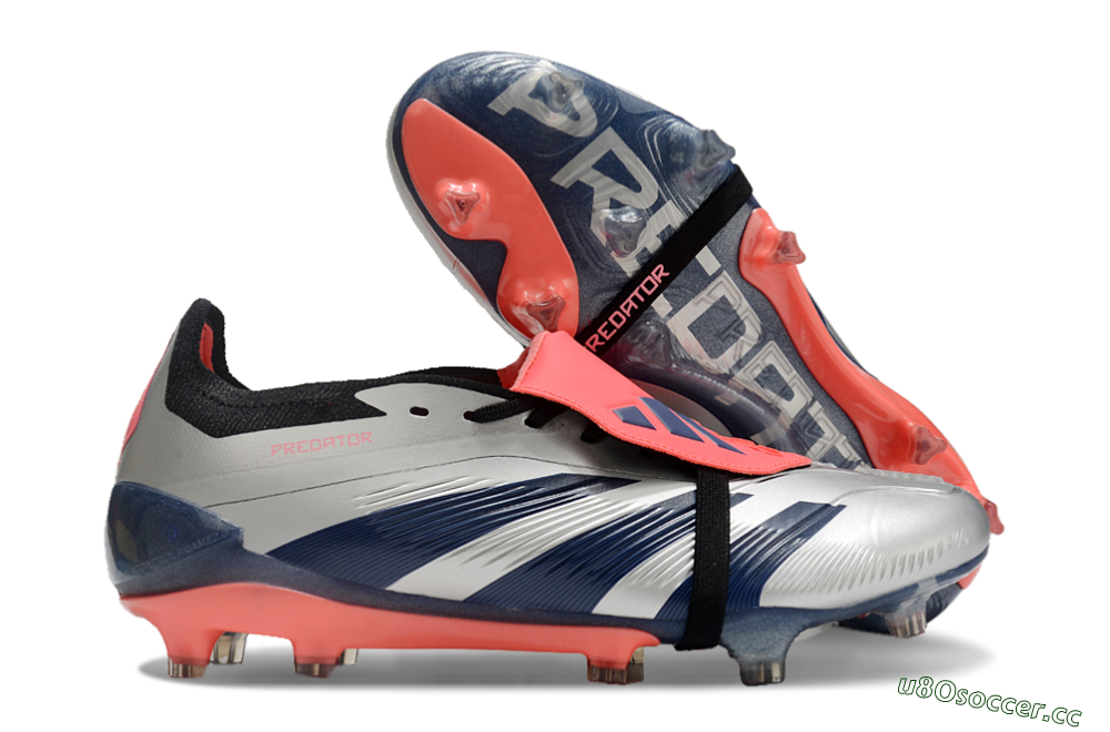 Men's Adidas Predator Elite Foldover Tongue FG Firm Ground Low-Tops Football Boots - Silver/Blue/Red 2