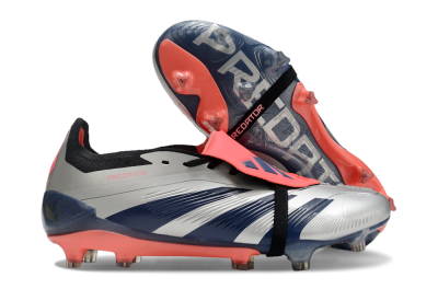 Men's Adidas Predator Elite Foldover Tongue FG Firm Ground Low-Tops Football Boots - Silver/Blue/Red
