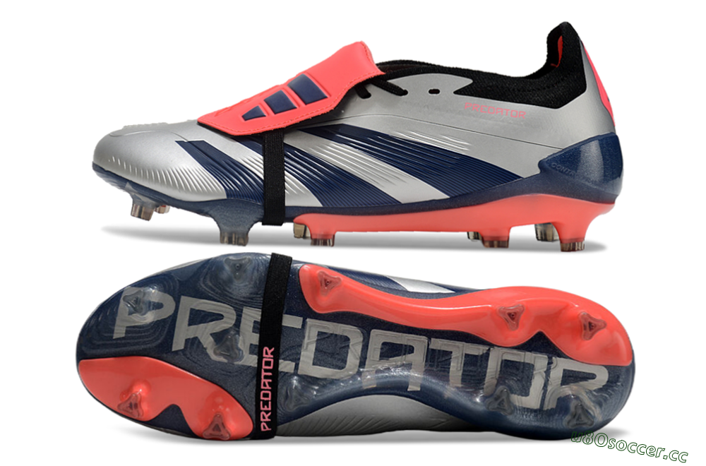 Men's Adidas Predator Elite Foldover Tongue FG Firm Ground Low-Tops Football Boots - Silver/Blue/Red 1