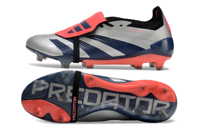 Men's Adidas Predator Elite Foldover Tongue FG Firm Ground Low-Tops Football Boots - Silver/Blue/Red