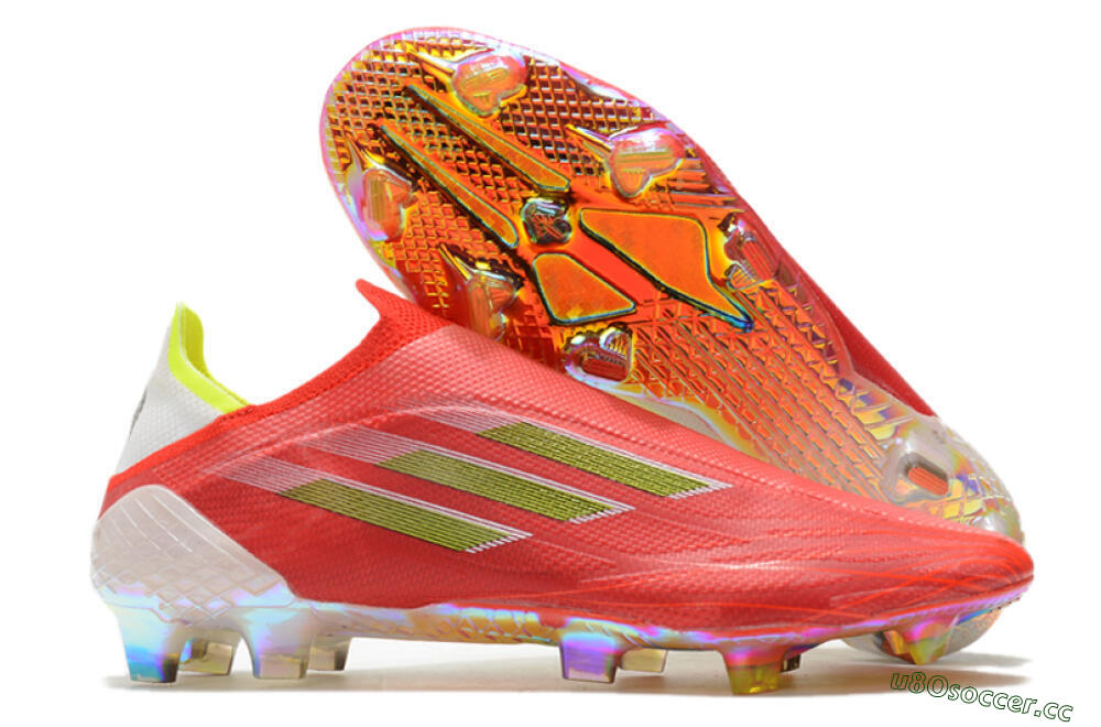 Men's Adidas X Speedflow+ Laceless FG Firm Ground Low-Tops Football Boots - Red/Yellow/Gold 2