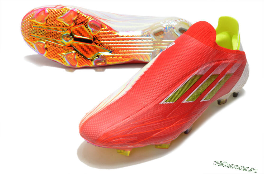 Men's Adidas X Speedflow+ Laceless FG Firm Ground Low-Tops Football Boots - Red/Yellow/Gold 3