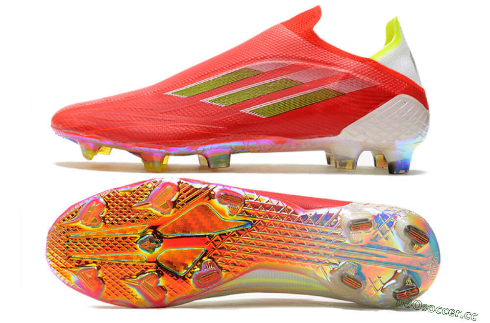 Men's Adidas X Speedflow+ Laceless FG Firm Ground Low-Tops Football Boots - Red/Yellow/Gold 1