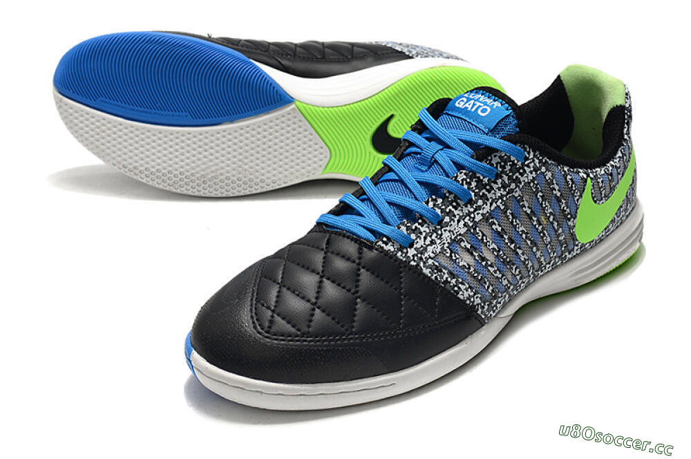 Men's Nike Lunar Gato 2 IC Indoor & Futsal Low-Tops Football Shoes - Black/Blue/Yellow 3