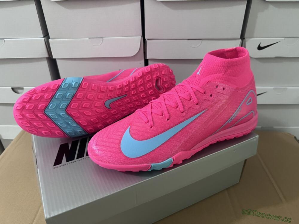 Men's Nike Air Zoom Mercurial Superfly 10 Elite TF Artificial Turf High-Tops Football Shoes - Pink/Red/Jade
