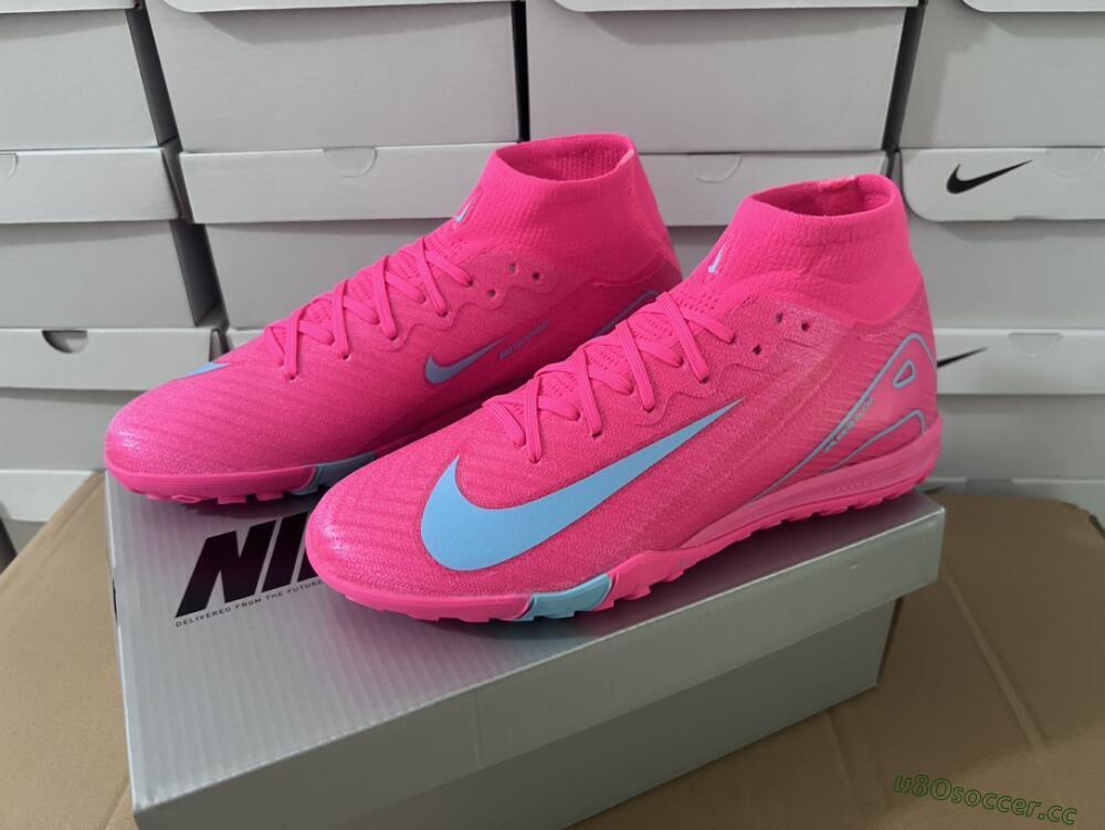 Men's Nike Air Zoom Mercurial Superfly 10 Elite TF Artificial Turf High-Tops Football Shoes - Pink/Red/Jade