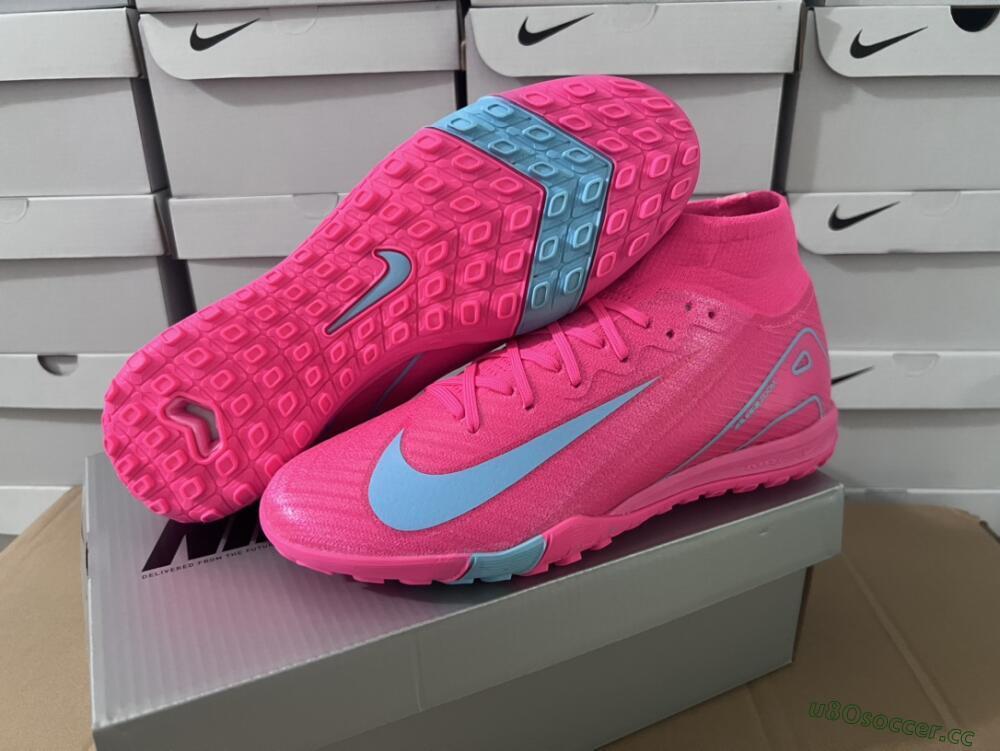 Men's Nike Air Zoom Mercurial Superfly 10 Elite TF Artificial Turf High-Tops Football Shoes - Pink/Red/Jade
