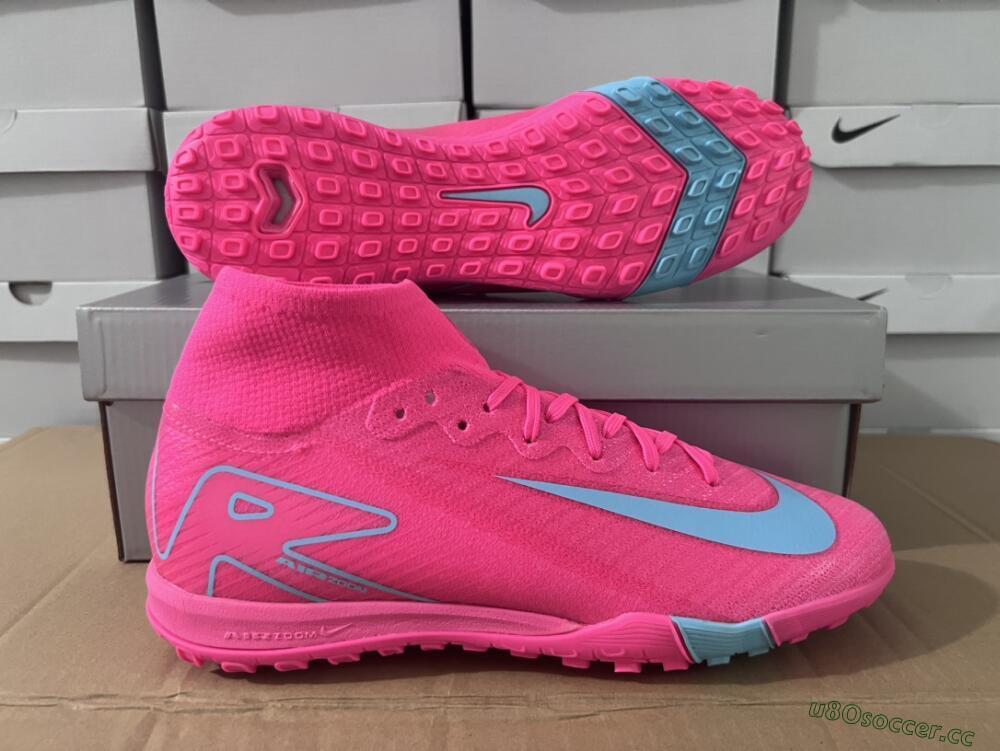 Men's Nike Air Zoom Mercurial Superfly 10 Elite TF Artificial Turf High-Tops Football Shoes - Pink/Red/Jade